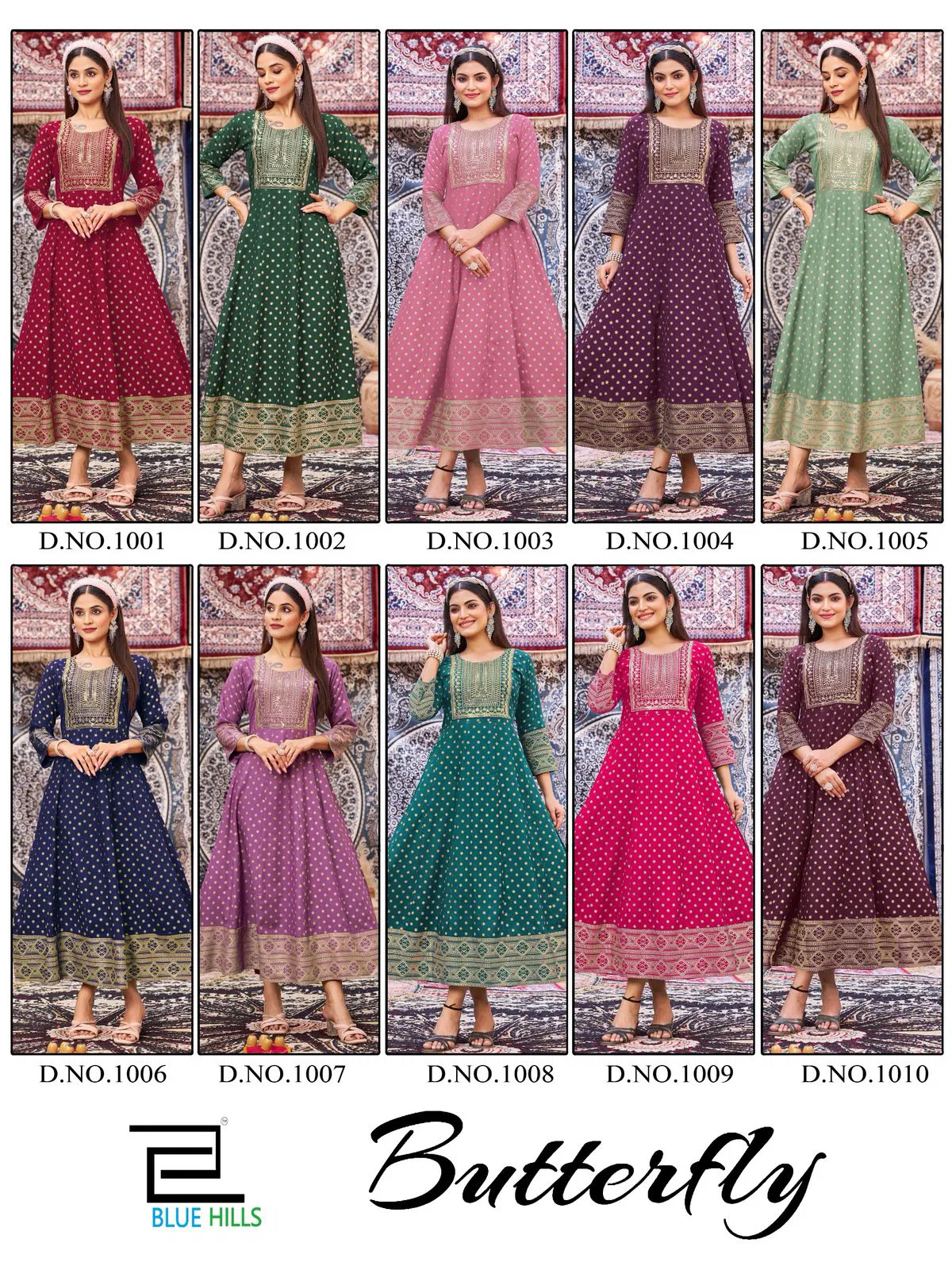 Butterfly By Blue Hills Rayon Anarkali Embroidery Long Kurti Online Wholesale